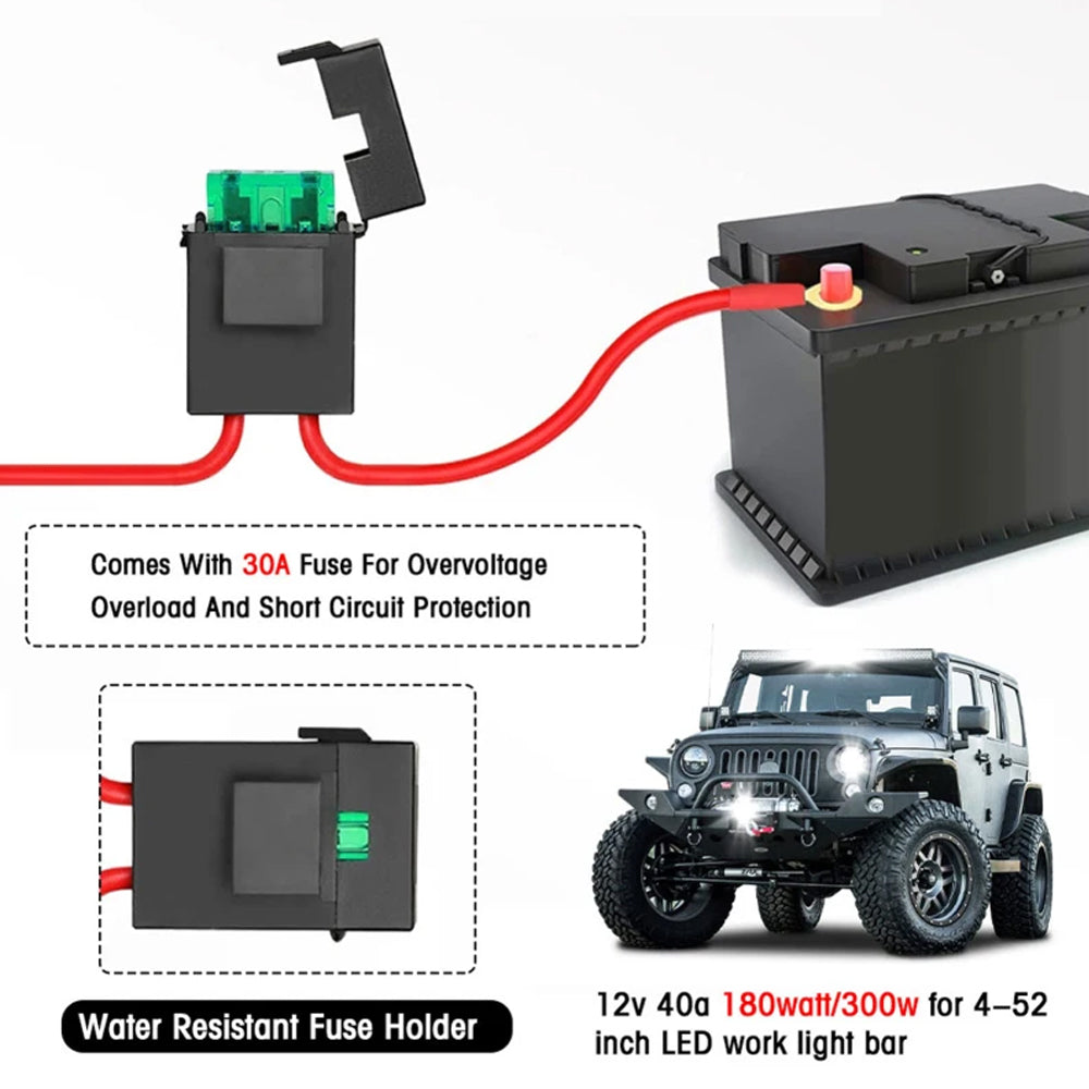 2.2M 12V 40A Wiring Harness Relay Switch Cable Kit for 4pcs LED Work Light bars