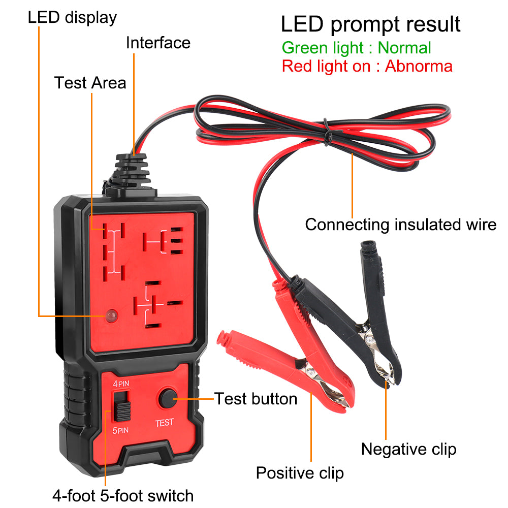 12v 4 and 5 Pin Relay Tester with LED Indicator to Confirm Good or Bad Relay Red