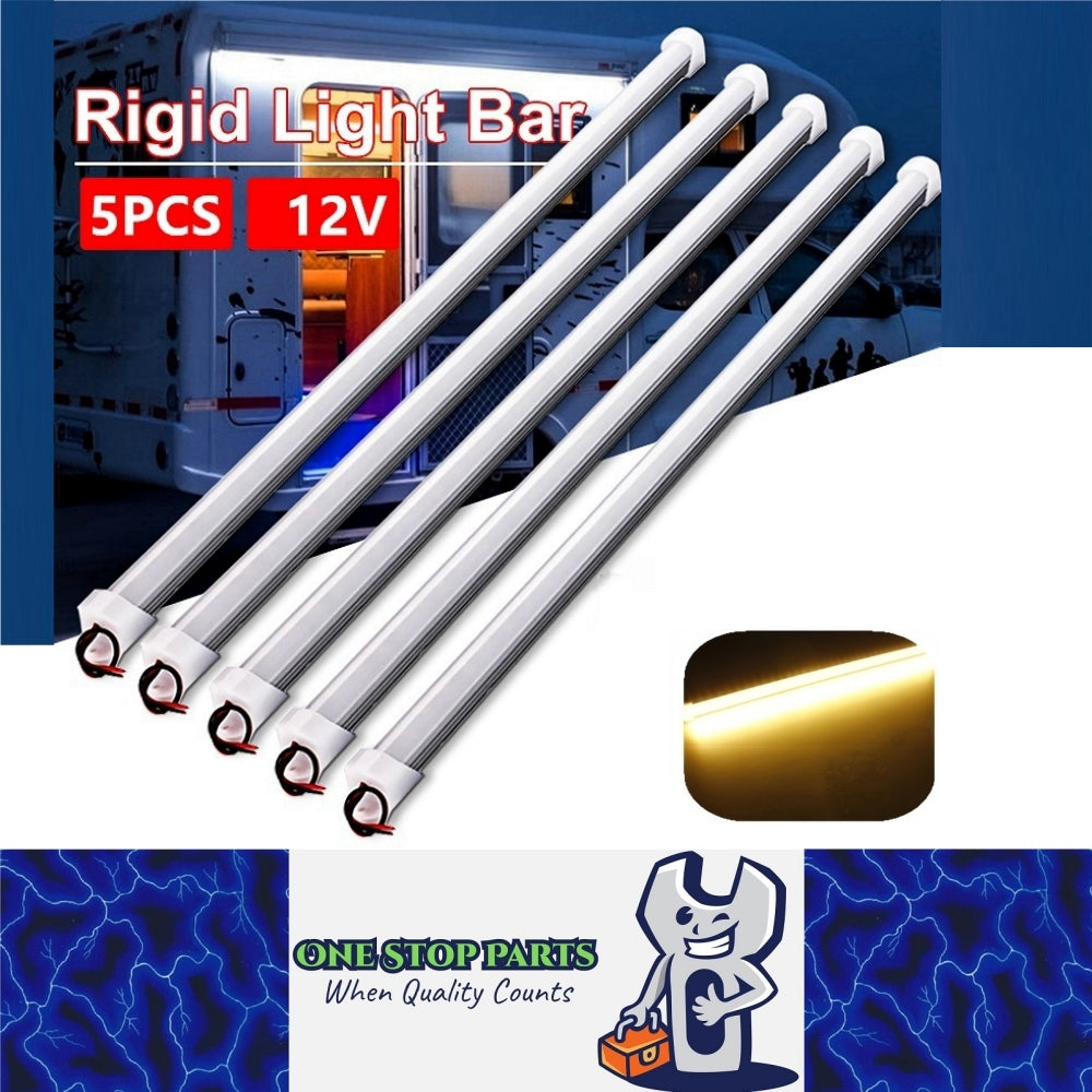 5 x 12v 30cm Warm White Aluminium Body LED Strip with Frosted Lens and end mount