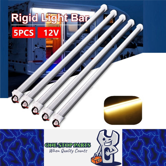 5 x 12v 30cm Warm White Aluminium Body LED Strip with Frosted Lens and end mount