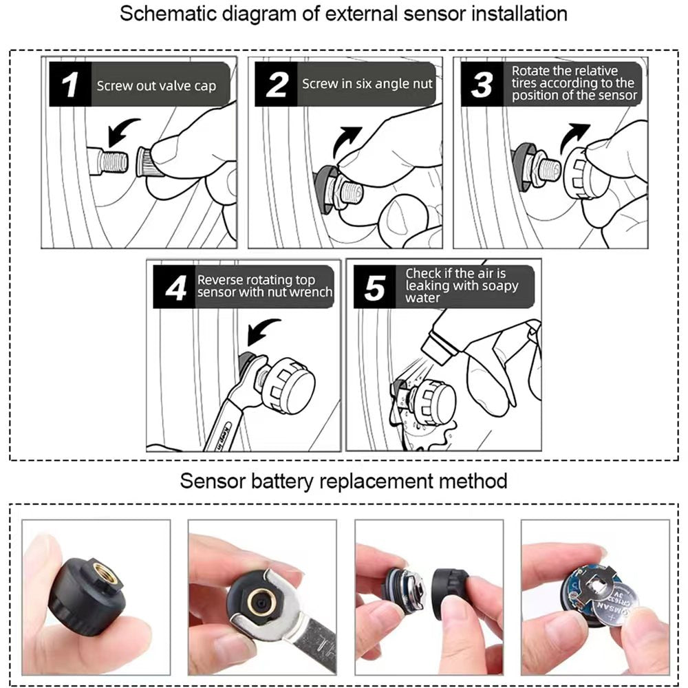 Tyre Pressure Monitor System TPMS Solar USB Car Tire Alarm 4 External Sensors