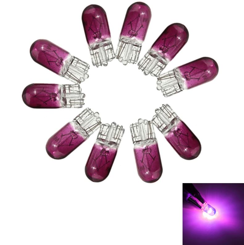 10 x T10 12v 3w Purple Coated Incandescent Canbus Globes (10pcs)