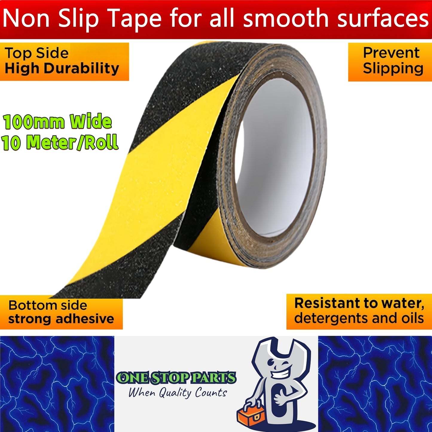 Non Slip Tape 100mm Wide x 10 Meter Roll Yellow/Black Safety Anti Slip Tape 10M