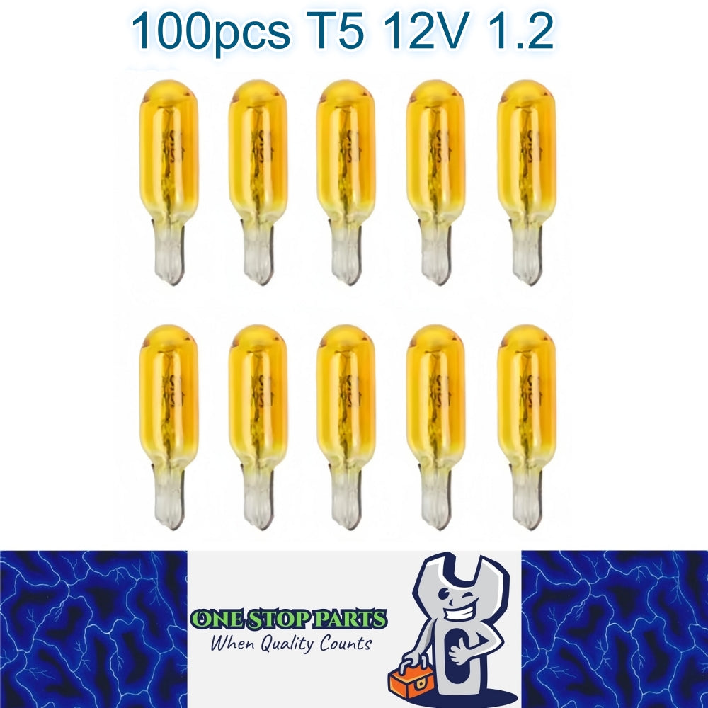 100 x 12V 1.2W T5 Wedge YELLOW Globes TYPE T-5mm Dashboard Coated Globes 100pcs