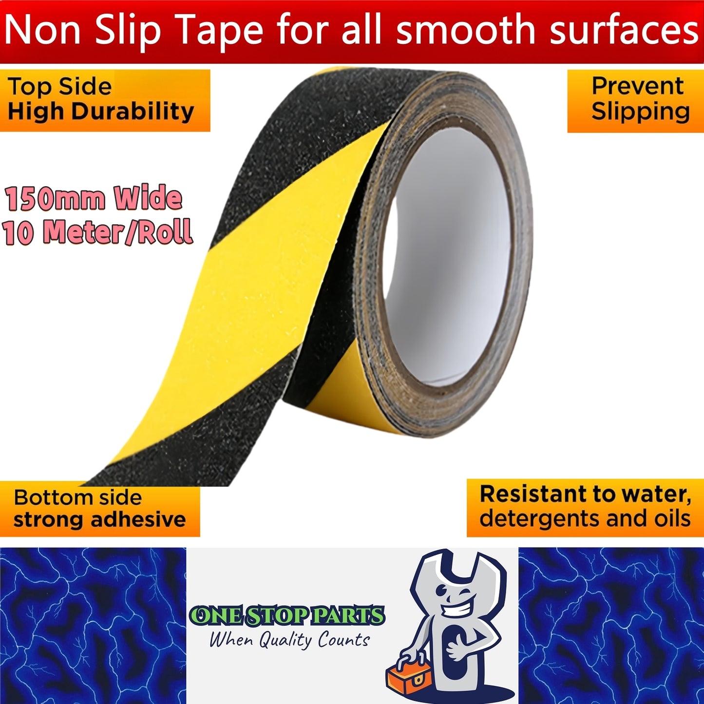 Non Slip Tape 150mm Wide x 10 Meter Roll Yellow/Black Safety Anti Slip Tape 10M