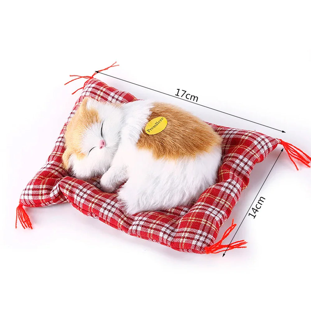 Brown Sleeping Cat in Pet Pad Doll Mini Kitten Toy with Meows Sound Car Decor