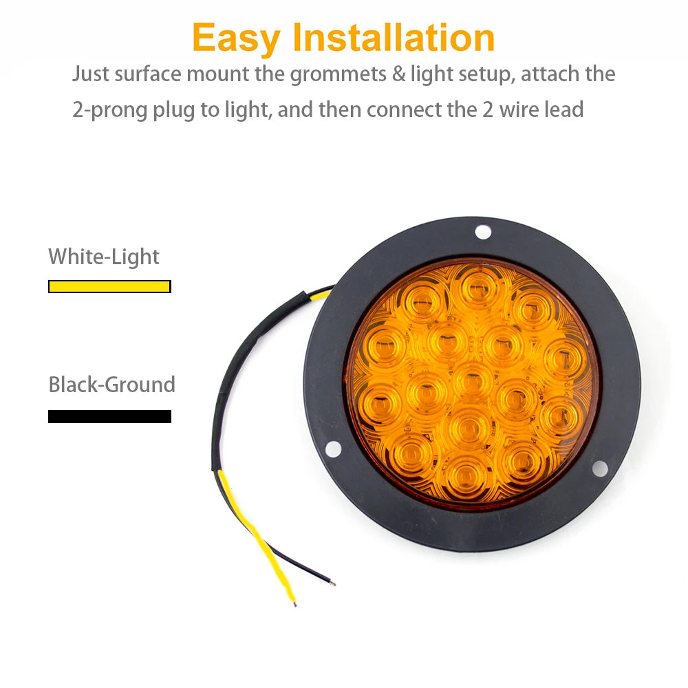 2 x Amber LED Rear Light Round 136mm 12-24V Indicator Lamp Caravan Trailer Truck