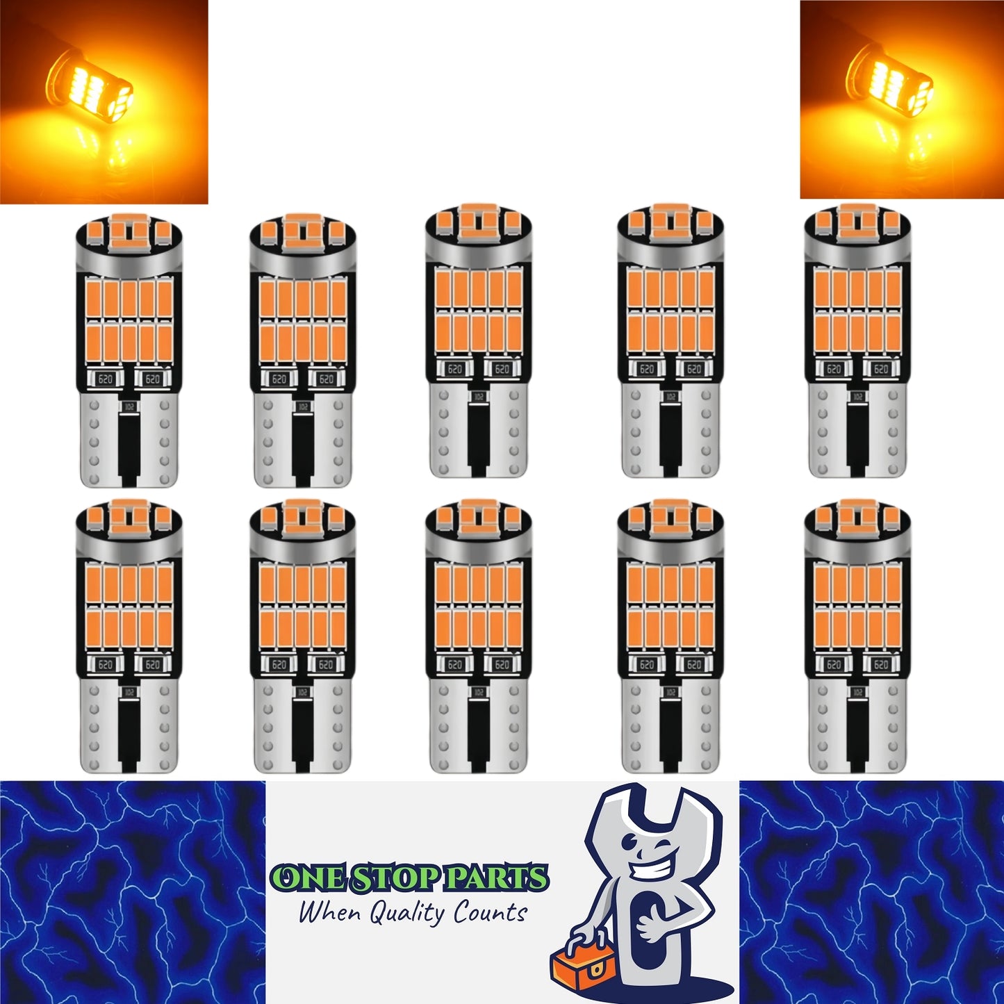 10 x T10 Yellow 26SMD 4014 Style Super Bright T10 LED Globes (10pcs)
