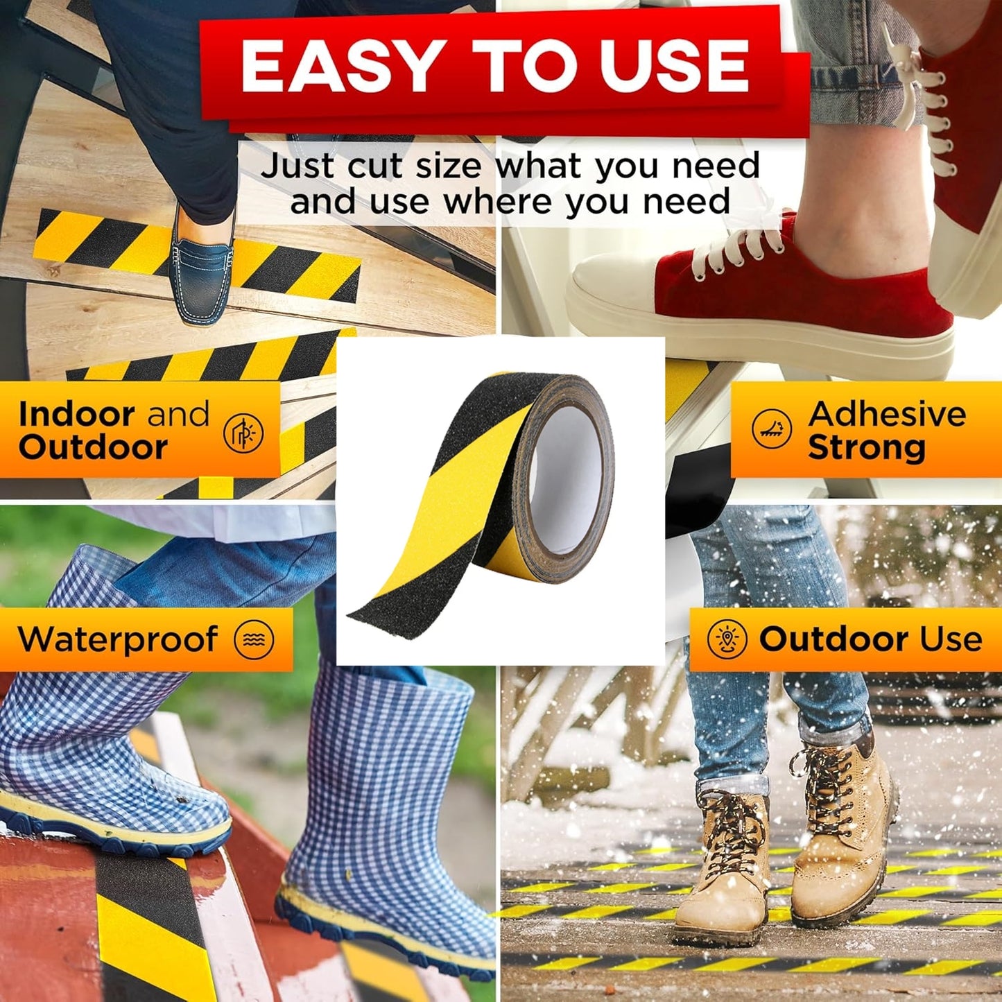 Non Slip Tape 50mm Wide x 10 Meter Roll Yellow/Black Safety Anti Slip Tape 10M
