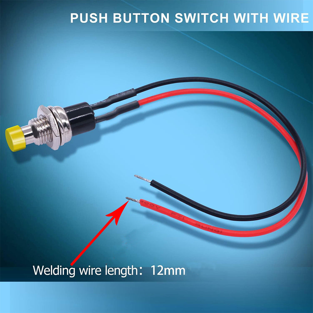 5 x Yellow Push Button Switches 7mm ON/OFF SPST Panel Mount Switches 20cm Wire