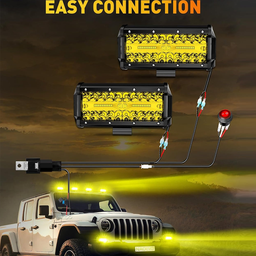 2 x Yellow LED Light Bar 120W 178x80mm Flood Spot LED Work Light with Harness