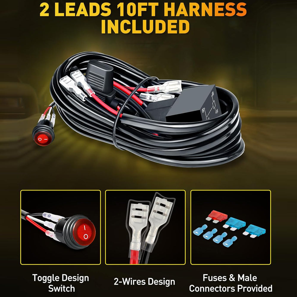 2 x Yellow LED Light Bar 120W 178x80mm Flood Spot LED Work Light with Harness