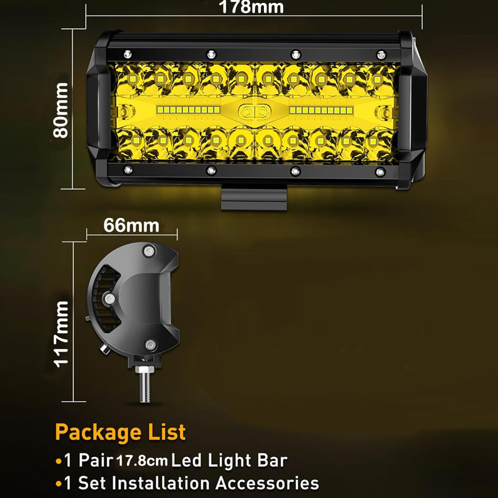 2 x Yellow LED Light Bar 120W 178x80mm Flood Spot beam Combo LED Work Light Bar