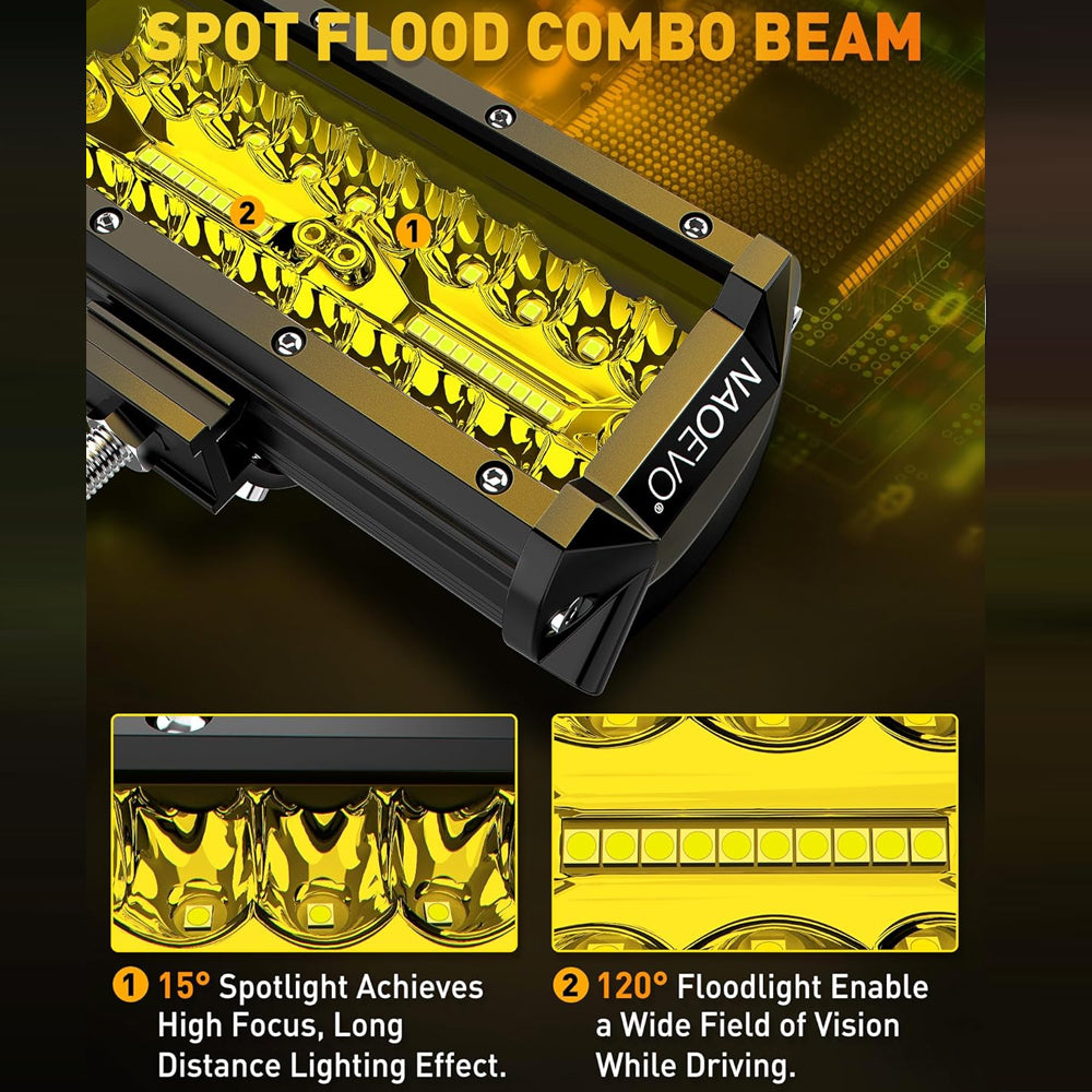 2 x Yellow LED Light Bar 120W 178x80mm Flood Spot LED Work Light with Harness