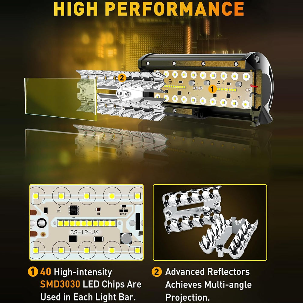 2 x Yellow LED Light Bar 120W 178x80mm Flood Spot beam Combo LED Work Light Bar