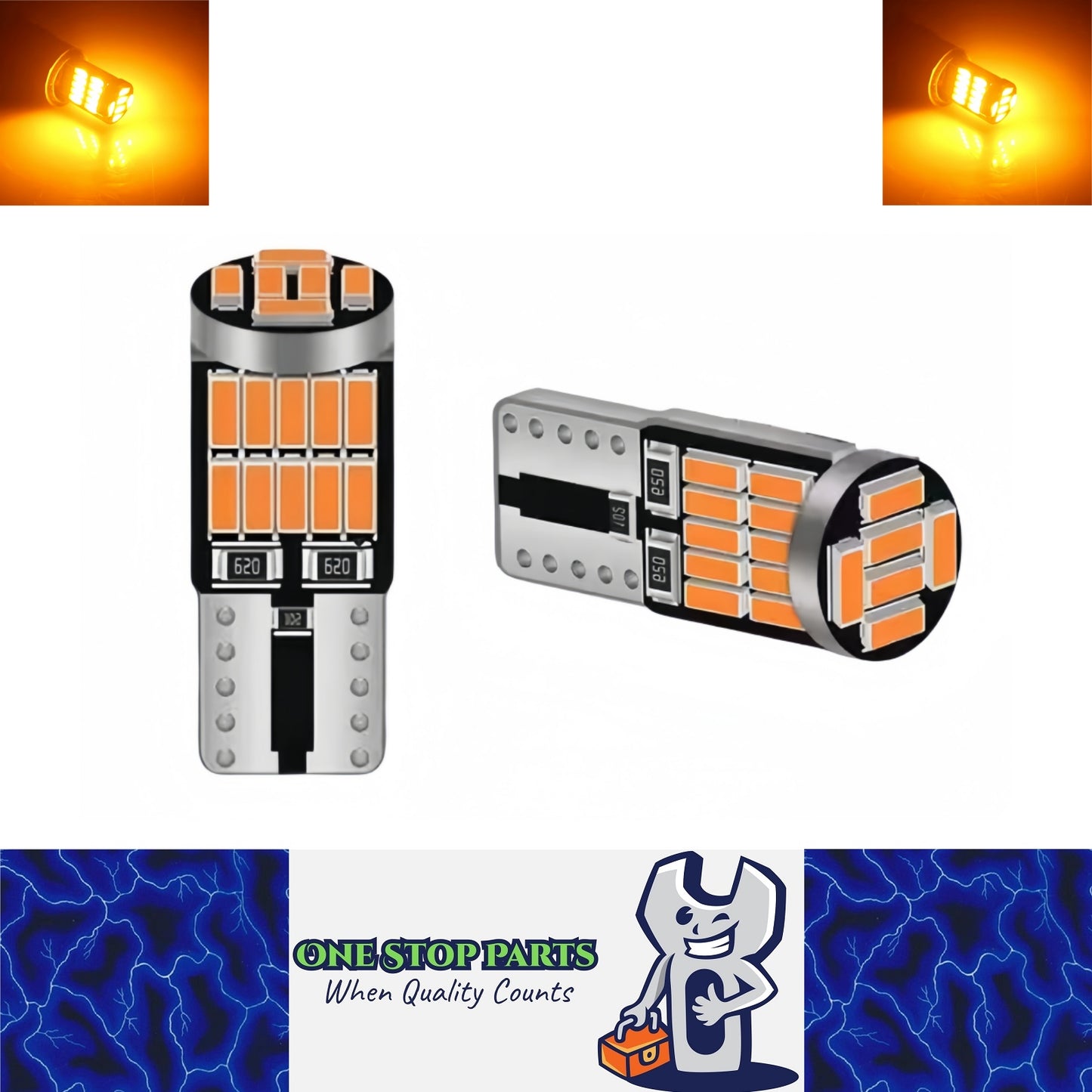 2 x T10 Yellow 26SMD 4014 Style Super Bright T10 LED Globes (2pcs)