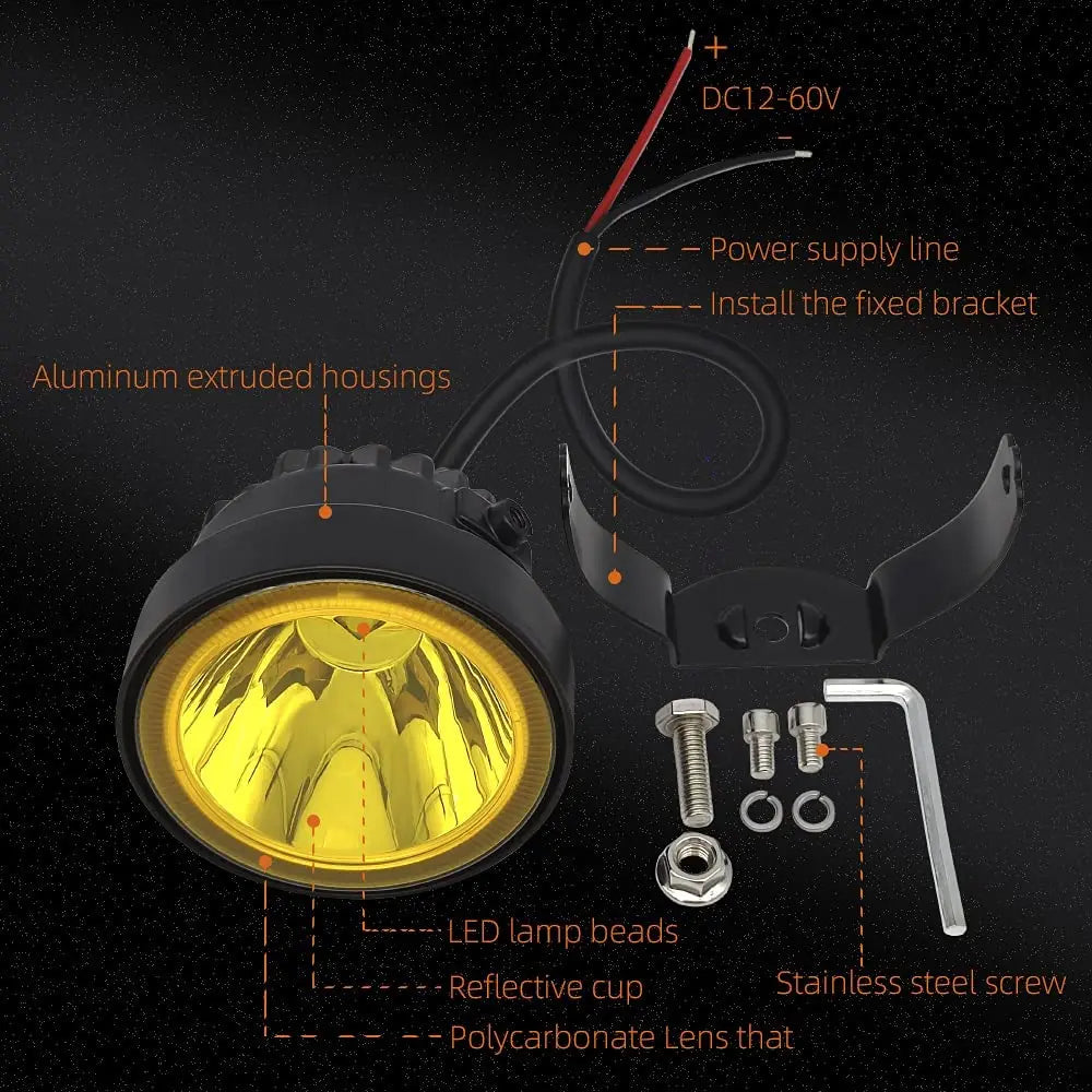 2 x Yellow LED Work Lights Round Lamps 60W 98mm 12V-24V Spot Beam LED Spotlights