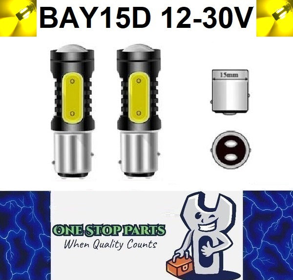 2 x BAY15D 12v Yellow Stop/Tail Dual Brightness LED 5smd COB super Bright (2pcs)