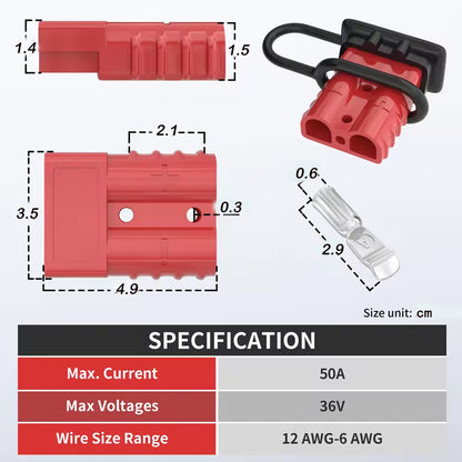 2 x 50A Red Anderson Style Sockets Plugs 50 Amp Kit with Cover and Entry Boot
