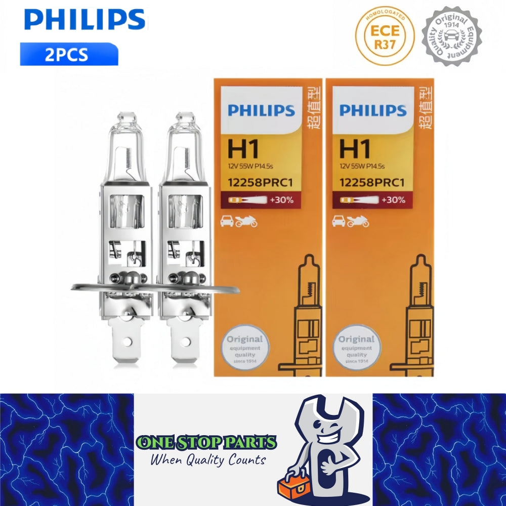 2 x PHILIPS H1 12V 55W Super Bright Halogen Clear Globes 3200k Original (2pcs)