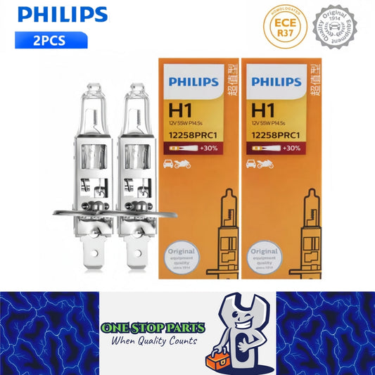 2 x PHILIPS H1 12V 55W Super Bright Halogen Clear Globes 3200k Original (2pcs)