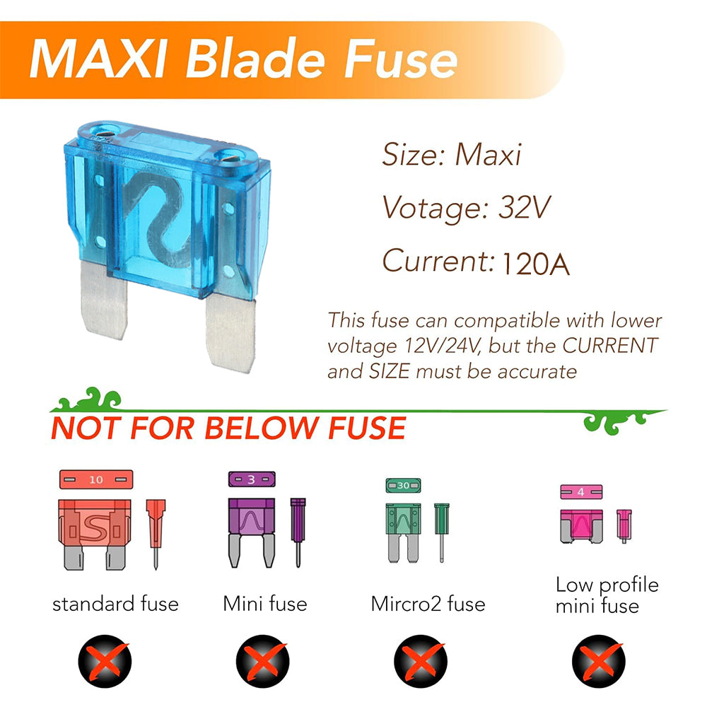 5 x 120Amp Blue Maxi Blade Fuses 5pc Pack double leg fuses 120 Amp (5pcs)
