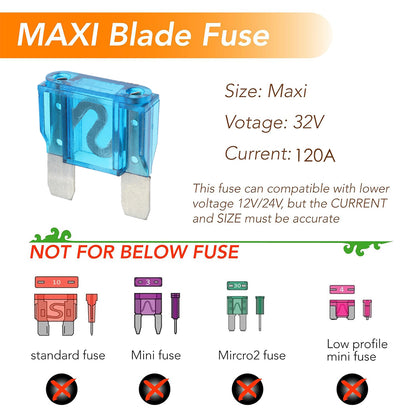 5 x 120Amp Blue Maxi Blade Fuses 5pc Pack double leg fuses 120 Amp (5pcs)