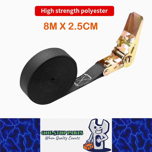 8M x 2.5CM Black Heavy Duty Ratchet Strap Cargo Luggage Tie Down Ratchet Strap