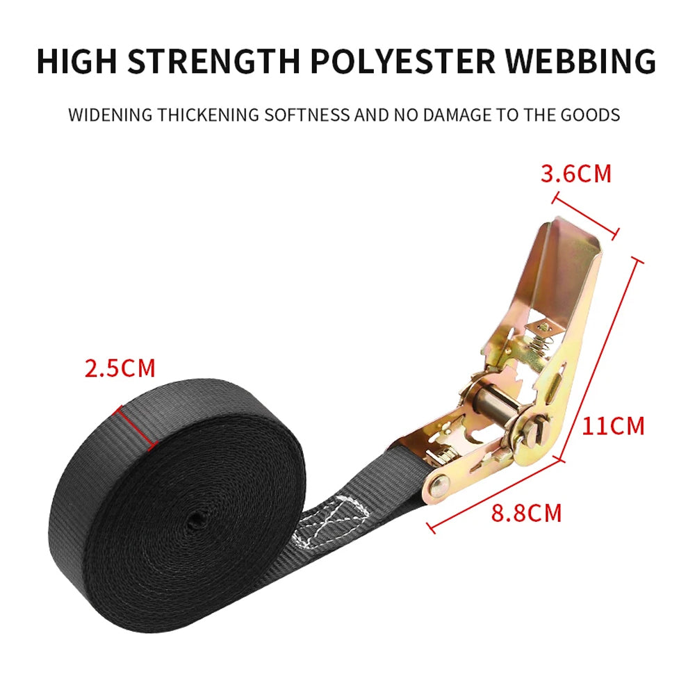Heavy Duty Ratchet Tie Down Strap 5M x 2.5CM Black for Car Truck Cargo Luggage