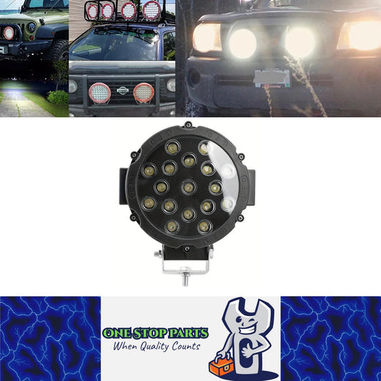1 x Black Round LED Work Light 177mm 51W 12-24V 6000K Spot Beam LED Spotlight