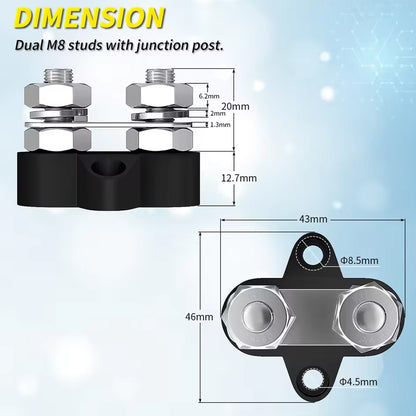2 Pairs M8 Dual Terminal Block Stud 12-48V 80A Junction Power Distribution Block