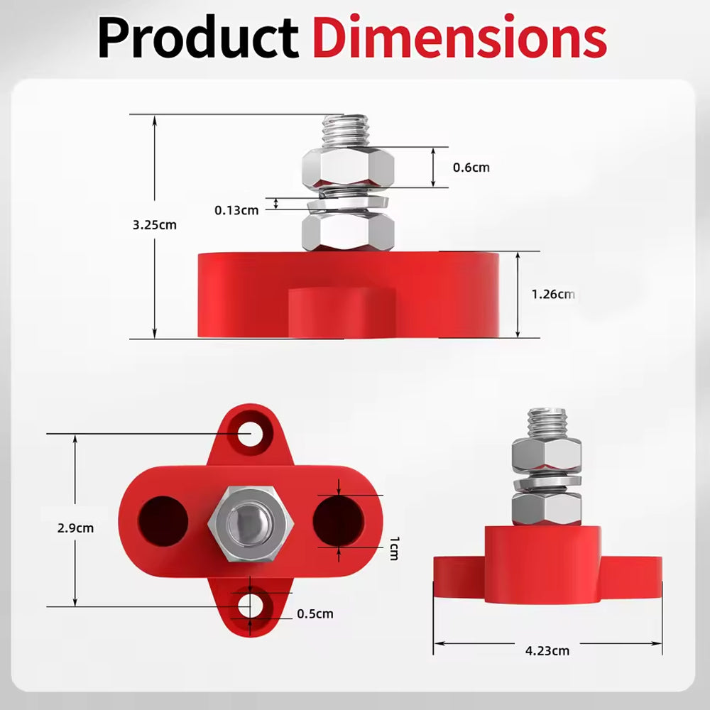 1 Pair M8 Terminal Block Studs 12-48V 250A Junction Power Distribution Block