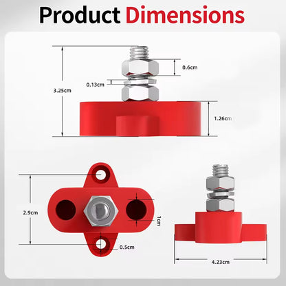 1 Pair M8 Terminal Block Studs 12-48V 250A Junction Power Distribution Block