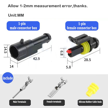 10 Sets 1 Pin Way AMP Waterproof Connector Car Electrical Wire Connectors Plugs