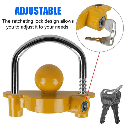 Trailer Coupler Hitch Lock Tow Ball Security Anti-Theft U-Shape Trailer Lock