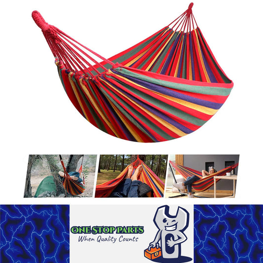 1 x Red Canvas Hammock Camping Swing with Tree Ropes Load-bearing Up to 200kg