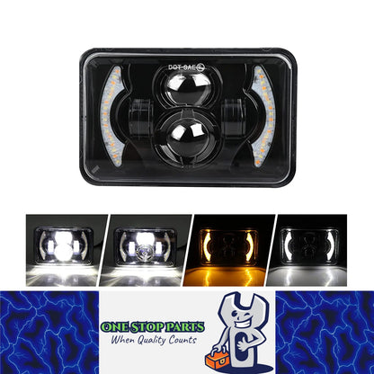 1x Led Headlight 100x165mm Hi/Lo Beam White/Amber DRL for H4656/H4651/4652/H4666