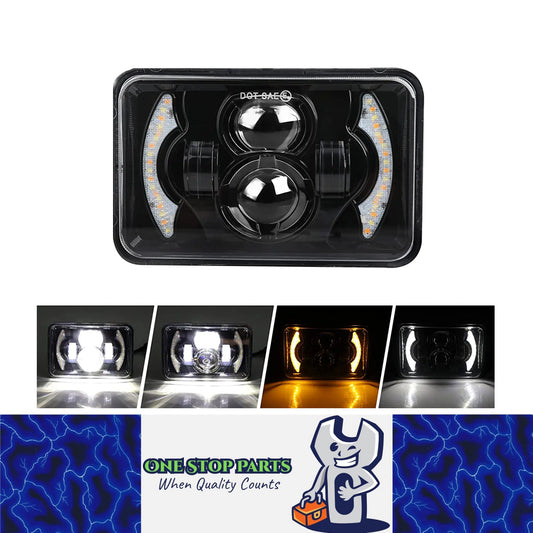 1x Led Headlight 100x165mm Hi/Lo Beam White/Amber DRL for H4656/H4651/4652/H4666