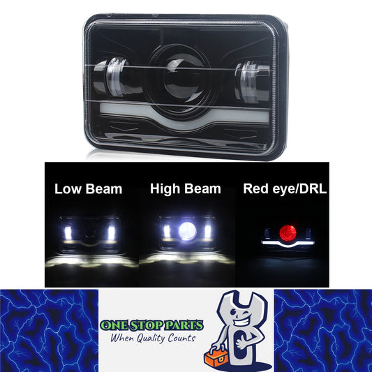 1 x Led Headlight 104x157mm High/Low Beam & Red DRL for H4656/H4651/H4652/H4666