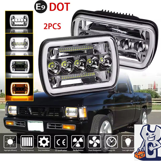2 x Led Headlight 142x198mm 4 Modes High/Low Beam DRL Indicator 12-24V headlamp