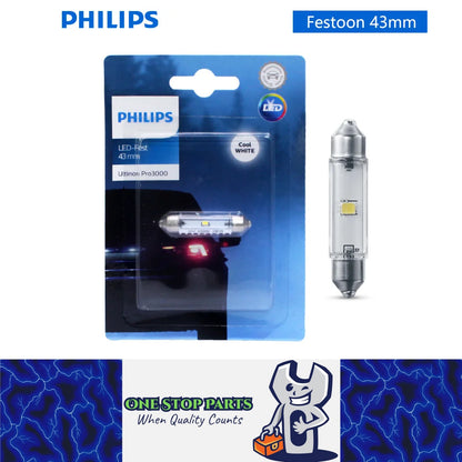 1 x Philips 43mm LED Festoon C5W 12V 6000K White Ultinon Philips 43mm Festoon