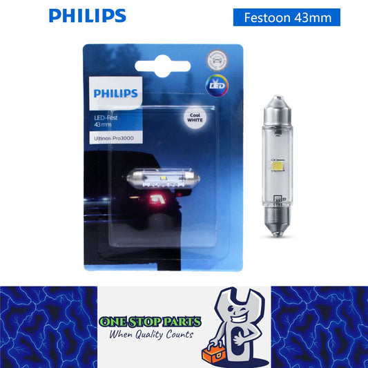 1 x Philips 43mm LED Festoon C5W 12V 6000K White Ultinon Philips 43mm Festoon