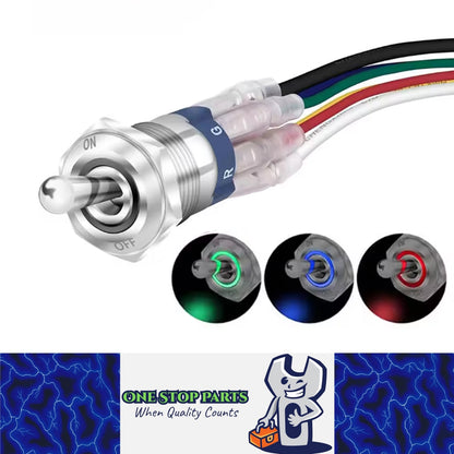 1 x RGB LED Toggle Switch 16mm 12V 24V SPST On/Off IP67 for Car Marine Boat