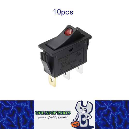 10 x Rocker Switches 31x14mm ON/OFF 3 Pin SPST KCD3 Switch with Red LED Light