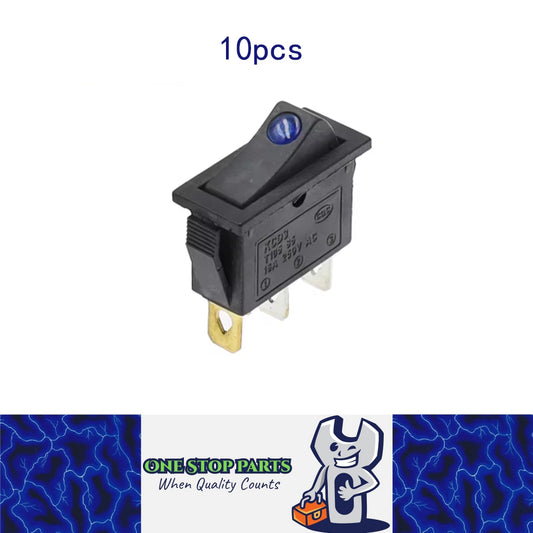 10 x Rocker Switches 31x14mm ON/OFF 3 Pin SPST KCD3 Switch with Blue LED Light