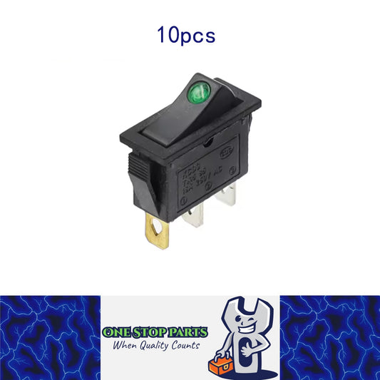 10 x Rocker Switches 31x14mm ON/OFF 3 Pin SPST KCD3 Switch with Green LED Light