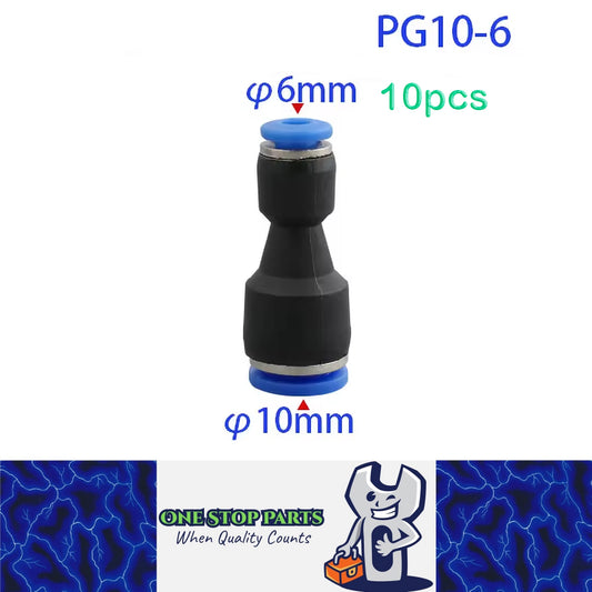 10pcs PG Pneumatic Fitting Push in Straight Connector OD10mm-6mm Air Hose Tube