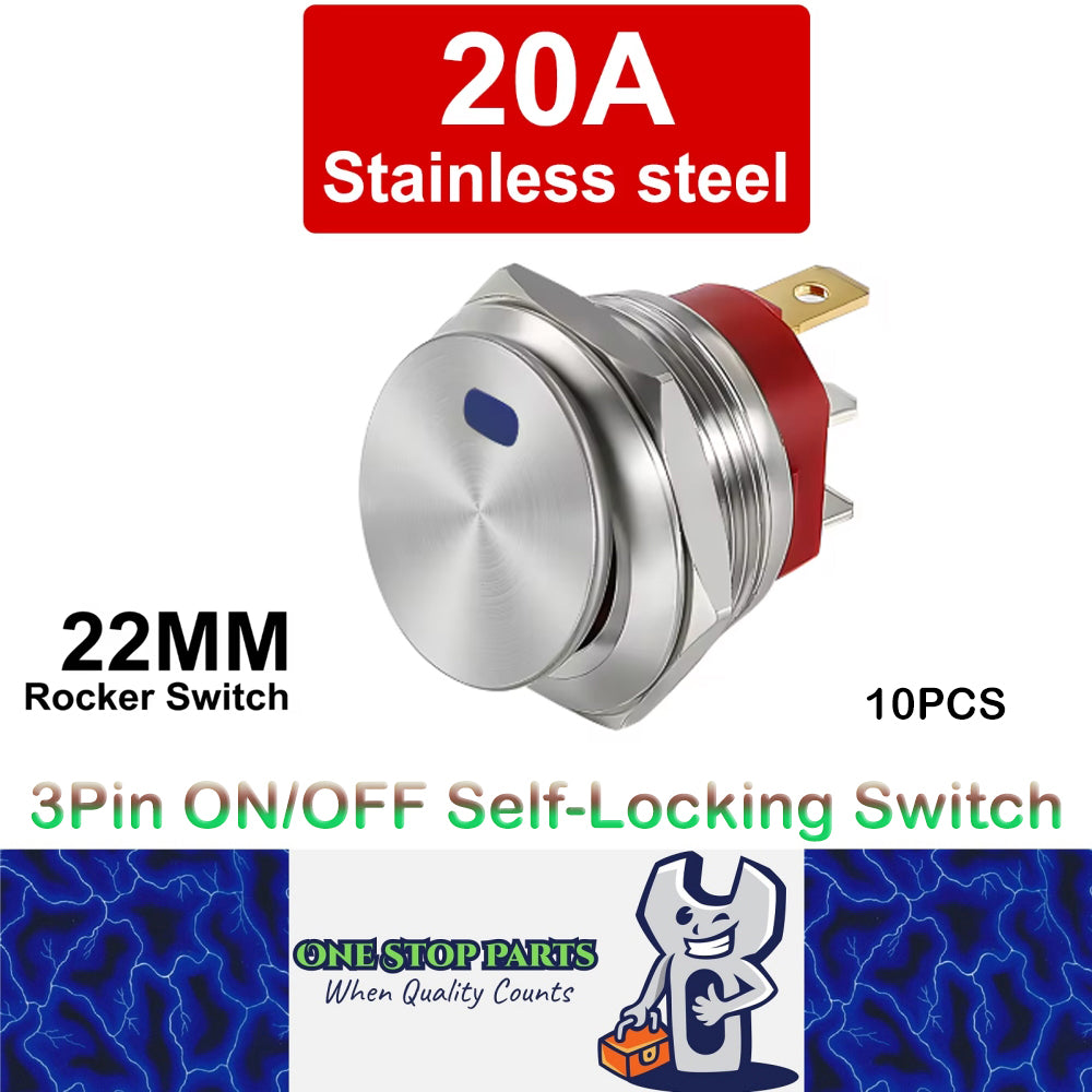10 x Blue LED 22mm Metal Rocker Switch 12-24V 20A 3Pin ON/OFF Self-LockingSwitch