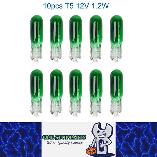 10 x 12V 1.2W T5 Wedge GREEN Globes TYPE T-5mm Dashboard Coated Globes (10pcs)