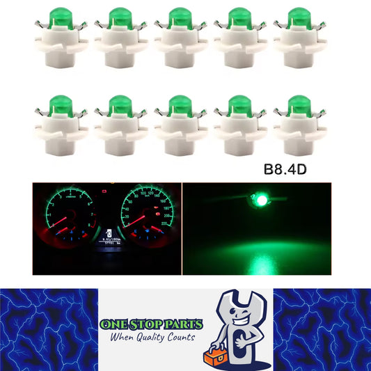 10 x Green T5 Cap B8.4D COB LED Instrument Light Twist and Lock LED Dash Light